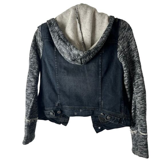 Free People Denim & Knit Distressed Hoodie Jacket SZ XS/S - Picture 5 of 8